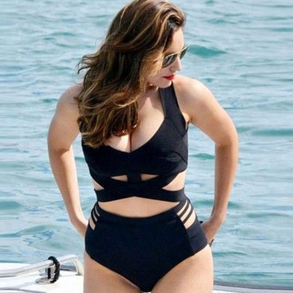 Luxury retro women plus size high cut cover up